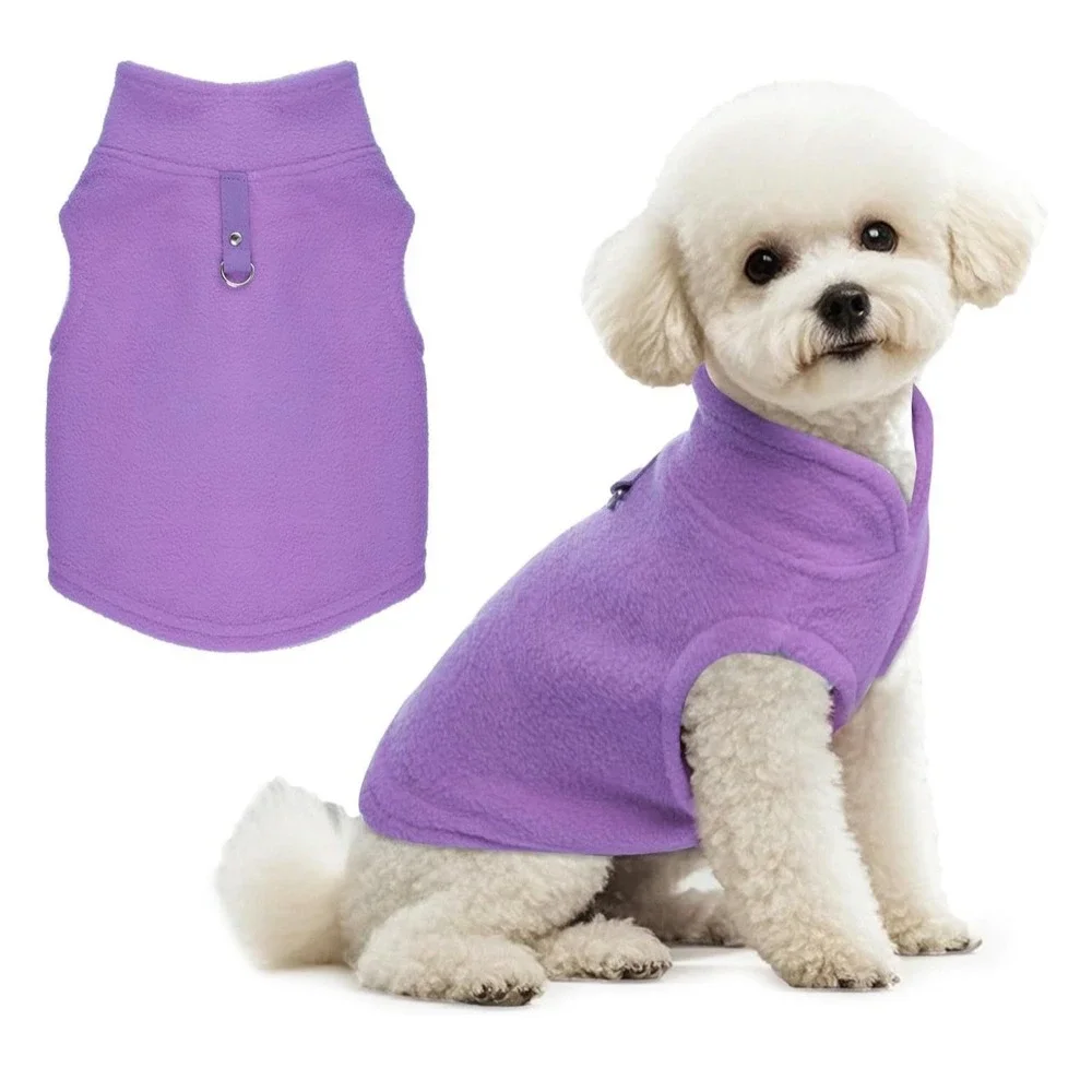 Rbenxia Purple Dog Fleece Vest Small Puppy Sweater with Leash Ring Warm‎ Jacket